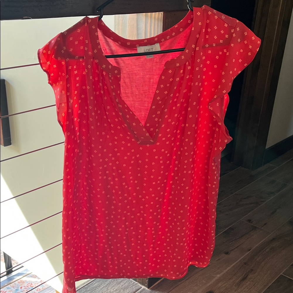LOFT Red Blouse with Pattern